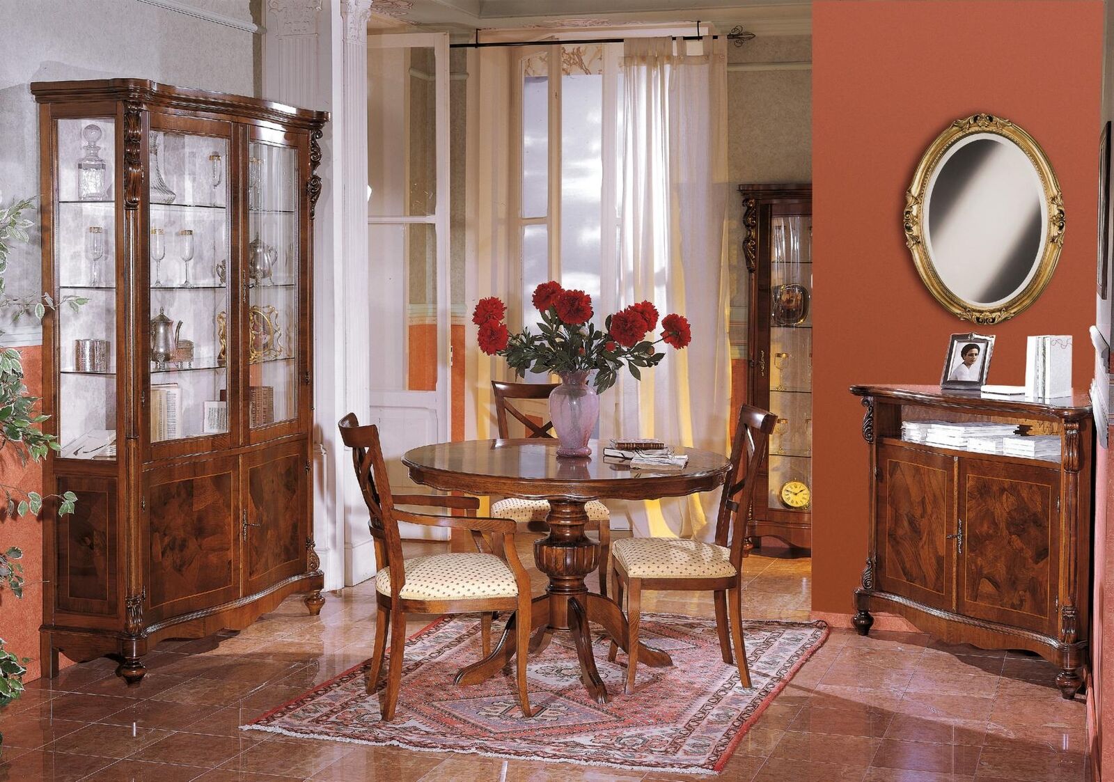 Luxus Esszimmer Set Garnitur 6tlg Holz Möbel Kommode 3x Stuhl Tisch Vitrine Neu