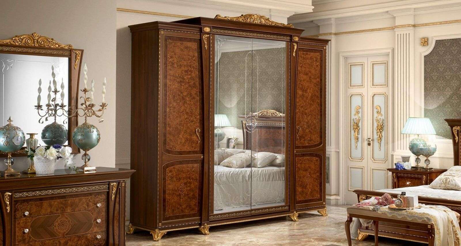 Schrank MobilPiu Luxus Massivholz Kleiderschrank Schlafzimmer Neu