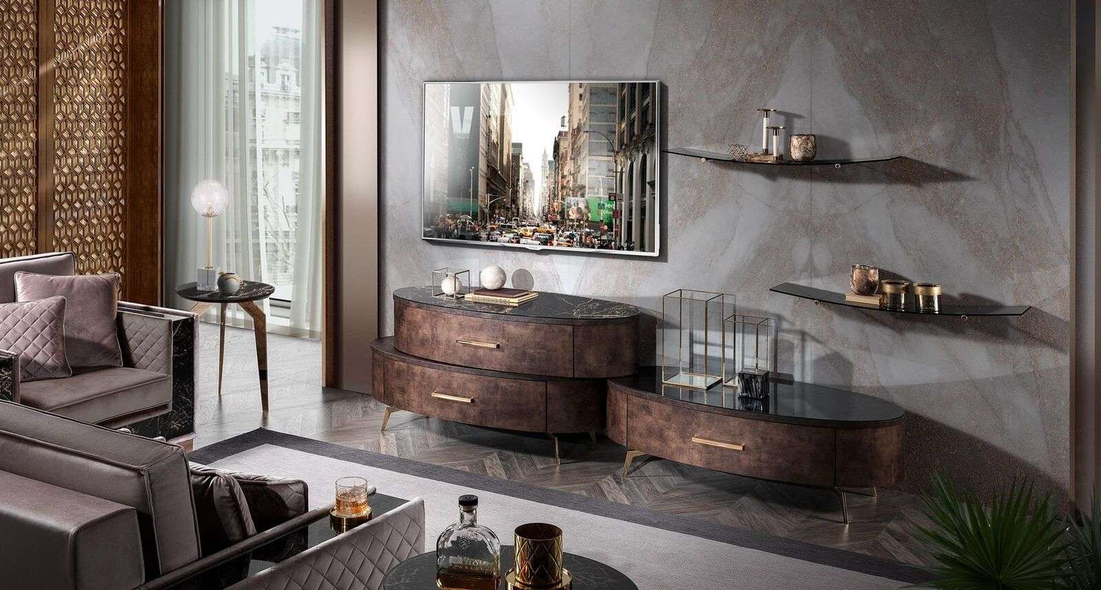 Design Wohnwand Sideboard 2x Wandablage rtv Kommode Anrichte 4 tlg. Set RTV