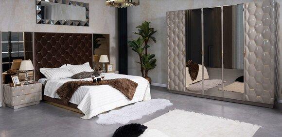 Schlafzimmer Bett Nachttisch Kleiderschrank Kommode Spiegel 6tlg