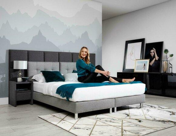 Designer Bett Schlafzimmer Betten Textil Leder Hotel Luxus Polster Samt Grau Neu