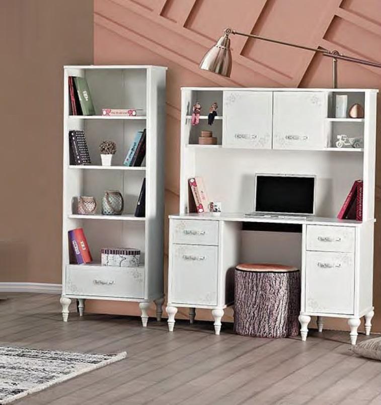Landhaus Möbel Schreibtisch Bücherregal Komplett 2tlg. Schrank Farbe weiß Holz