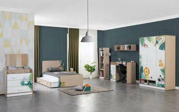 Schlafzimmer Kinderzimmer Set Bett Schreibtisch Kleiderschrank Holz Möbel 5tlg