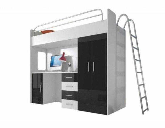 Schwarz Doppelstockbett Holz Etagen Bett Mädchen Hochglanz Schreibtisch Schrank