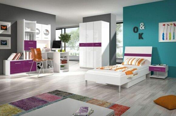 Bett + Nachttisch Schlafzimmer Jugendzimmer Kinderzimmer Set Möbel Lila 2tlg.