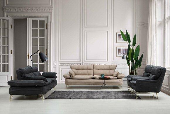 Sofagarnitur 3+3+1+1 Sitzer Garnitur Schwarz Sofa Sessel Sofas Set 4tlg