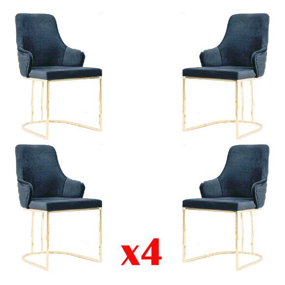 Stuhlgarnitur 4x Stühle Stuhl Stoff Blau Stühle Möbel Gruppe Esszimmer