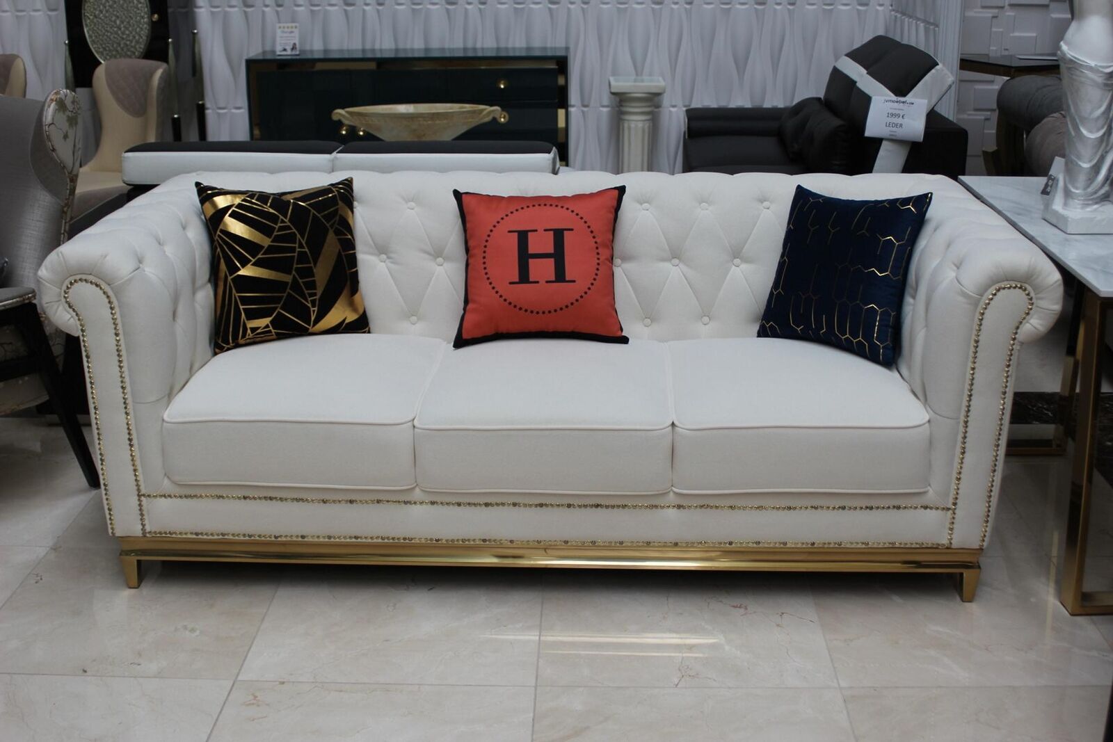 Chesterfield Klassischer Dreisitzer Sofa Stoff Sofa Couch 3 Sitz Sofort