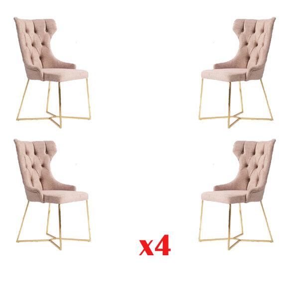 Set 4x Chesterfield Designer Massivholz Stuhl Esszimmerstuhl Designer