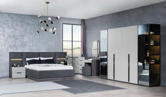 Schlafzimmer Bett Nachttische Kleiderschrank Kommode mit Spiegel Möbel Set 5tlg