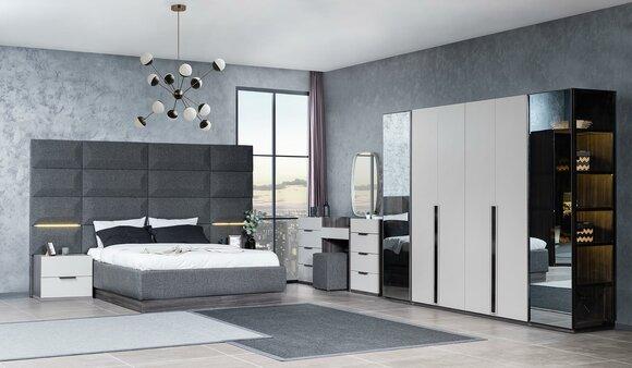 Komplett Schlafzimmer Möbel Set Bett 2x Nachttisch Schminktisch Spiegel 5tlg Neu