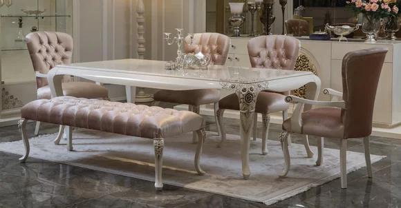 Klassische Esszimmer Garnitur Tisch Stuhl Set Hocker Essgarnitur 6tlg