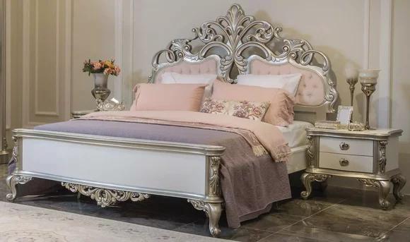 Bett Möbel Silber Rosa Schlafzimmer Möbel Design Betten Luxus Barock Holz