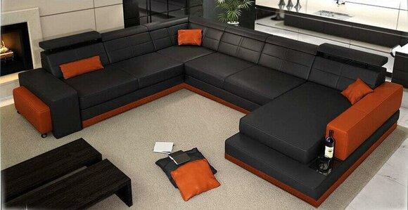 Ledersofa Couch Neu Wohnlandschaft Ecksofa Eck Garnitur Design Modern Sofa + USB