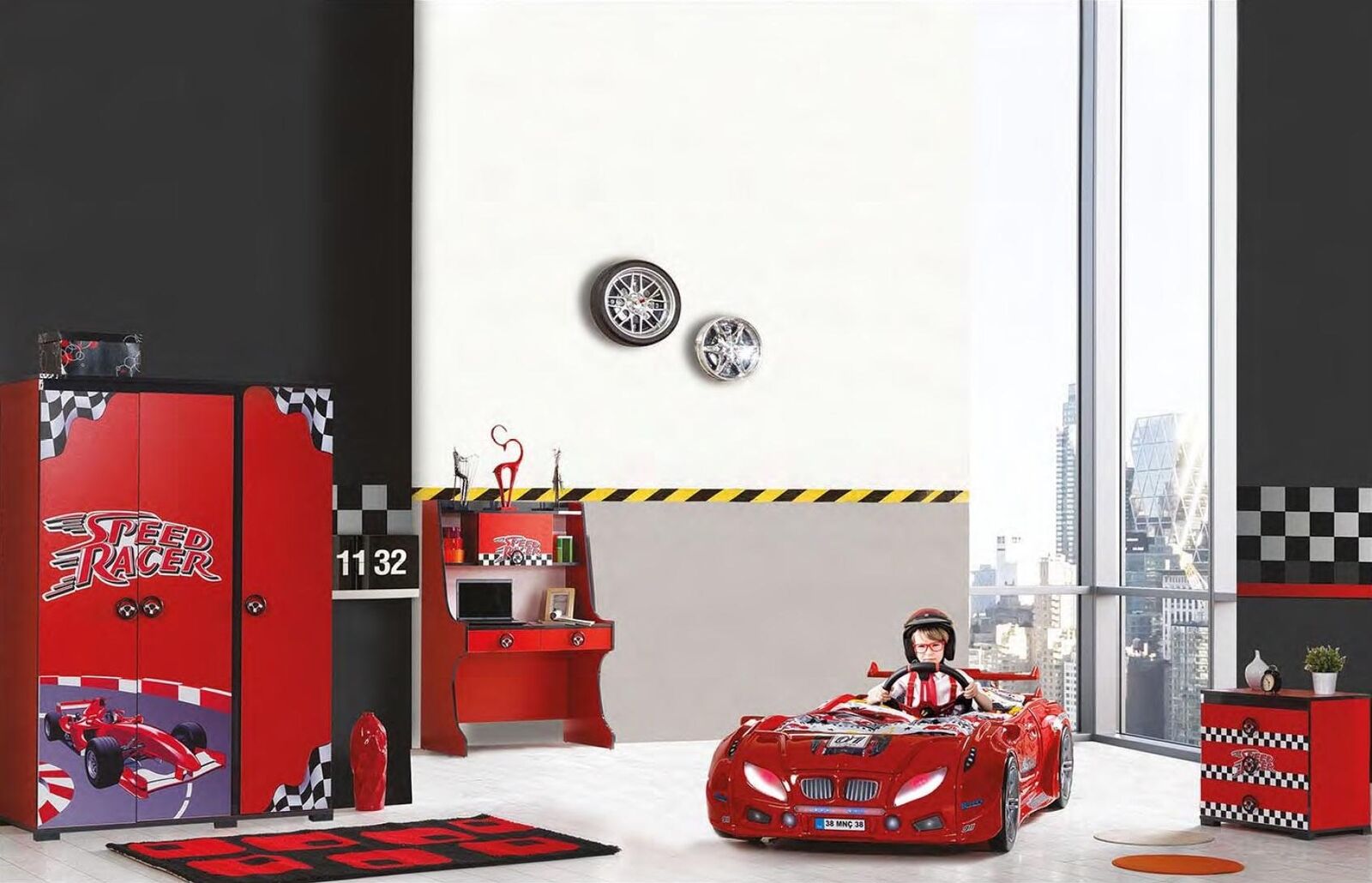 Bett Kleiderschrank Nachttisch Schreibtisch Jugendzimmer 4tlg Set Holz Möbel Neu