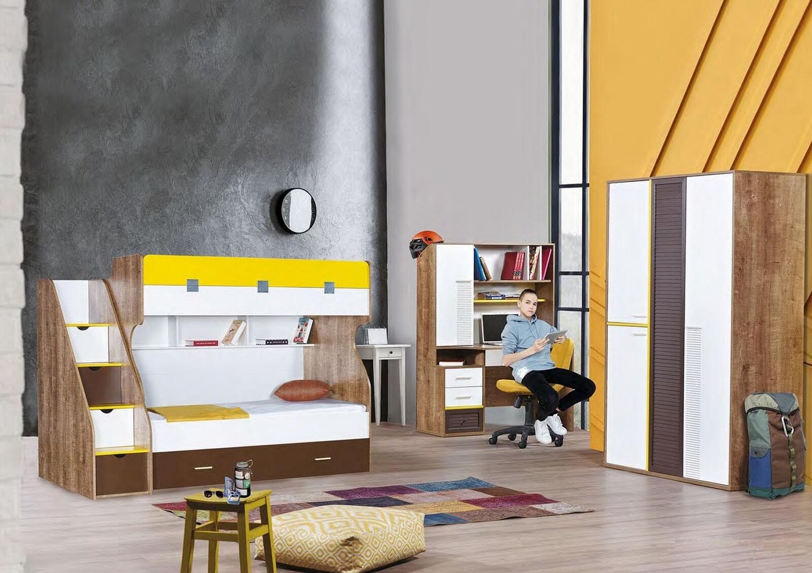 Hochbett Etagenbett Komplett Kinderzimmer Schlafzimmer Jugendzimmer 3tlg.