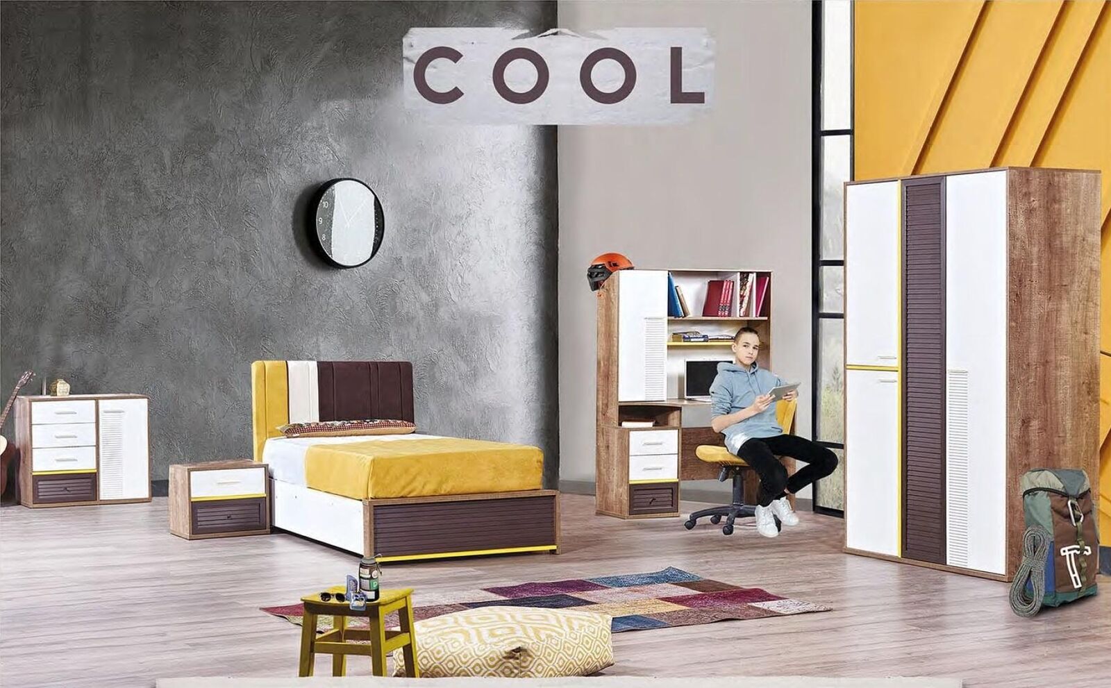 Jugendzimmer Bett Kleiderschrank Kommode Schreibtisch Nachttisch 5 tlg Weiß