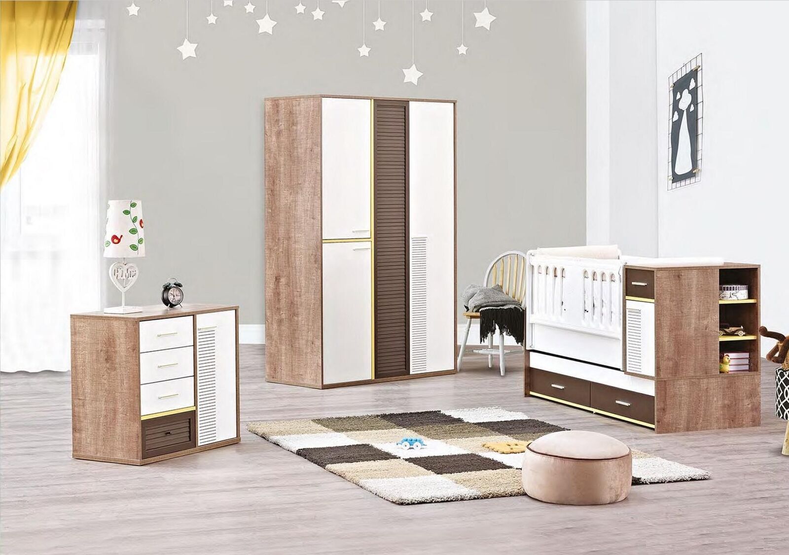 Babyzimmer Kinderzimmer Säugling 3tlg Kommode Bett Kleiderschrank Holz Komplett