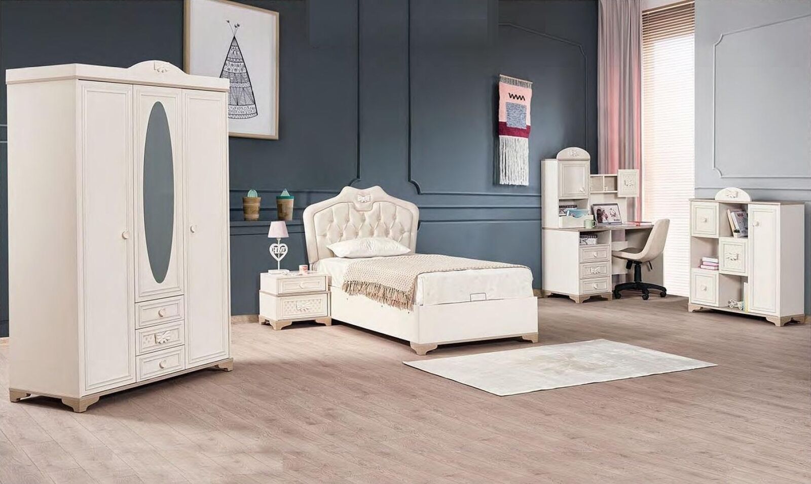 Set Bett Kleiderschrank Kommode Weiß 5tlg Neu Komplett Jugendzimmer Kinderzimmer