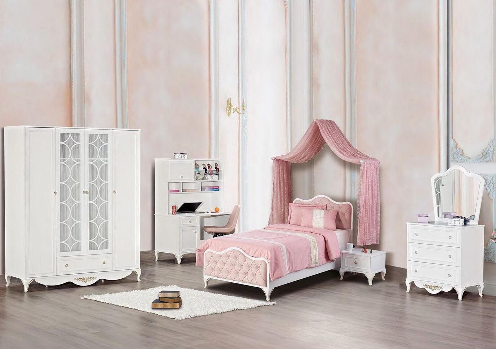 Komplett Jugendzimmer Kinderzimmer Set Kleiderschrank Kommode 5tlg Möbel Weiß