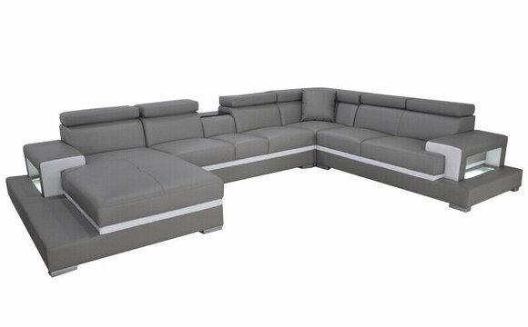 Moderne Sitz Polster Wohnlandschaft Wohnzimmer Polster Ecke Couch USB + Licht