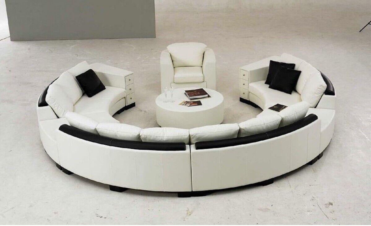 Rundsofa mit USB Runde Big XXL Couch Eck Sofa Leder Garnitur Rund Wohnlandschaft