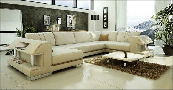 Ecksofa Sofa mit USB Polster Designer Leder XXL U Form Ledersofa Wohnlandschaft