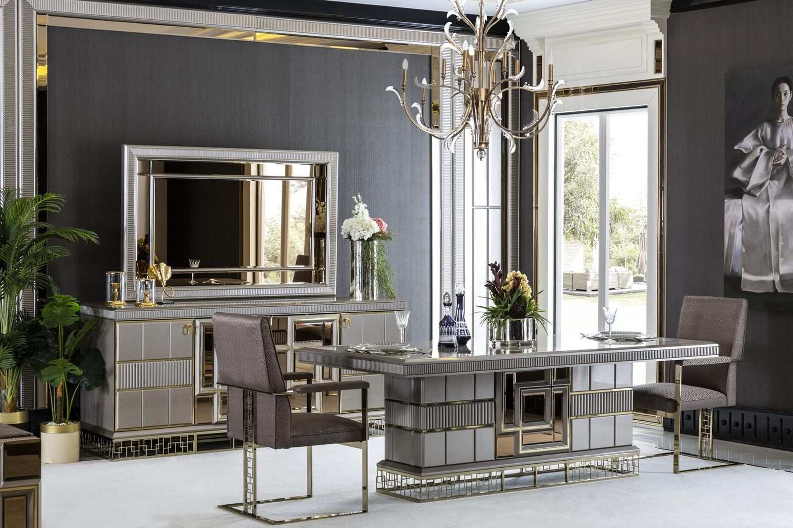 Esszimmer Set Grau Holz Esstisch Schön 4x Stühle Modern Elegantes Design 5tlg.