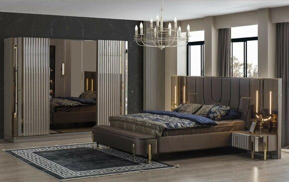 Garnitur Schlafzimmer Doppelbett Luxus Bett Modern Braun Set 4tlg Neu