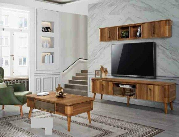rtv tv Sideboard Leder Holz Tisch Fernseh Schrank Tisch Design Low 2tlg. Set Neu