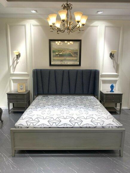 Design Schlafzimmer 3tlg. Bett 2x Nachttische Betten Set Holz Nachttisch Grau