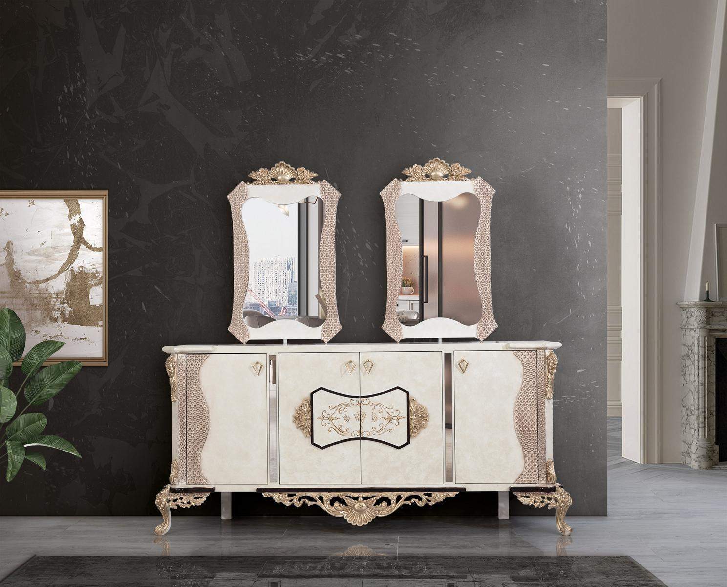 Anrichte mit Spiegel Garnitur Ess Barock Kommoden Holz Kommode Holz Schrank Neu