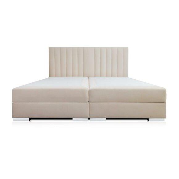 Bett Beige Polster Stoff Design Luxus Holz Doppel Betten Schlafzimmer Modern Neu