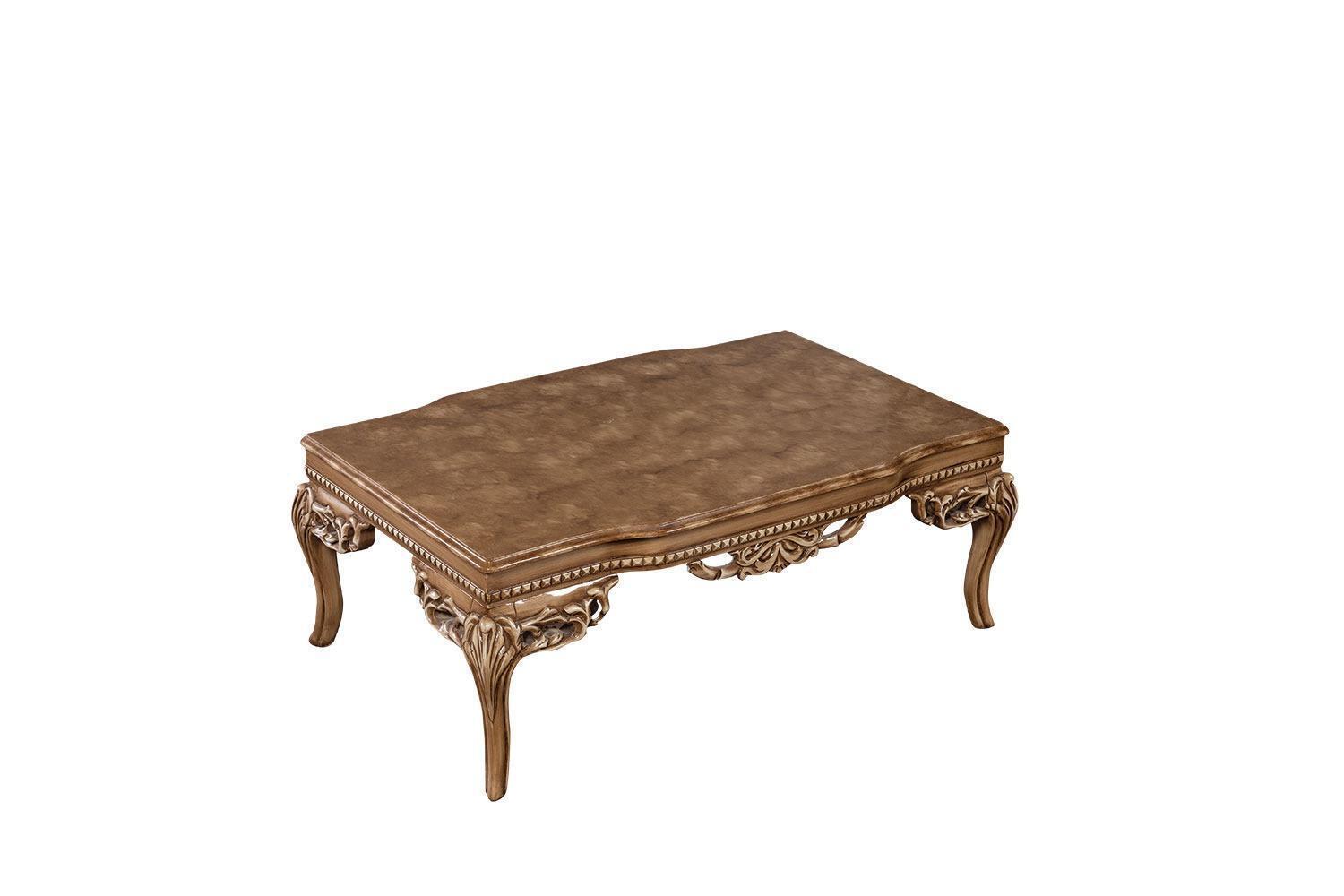 Für Wohnzimmer Art Deco Couchtisch aus Holz helle Farbe geschnitzte Beine Neu