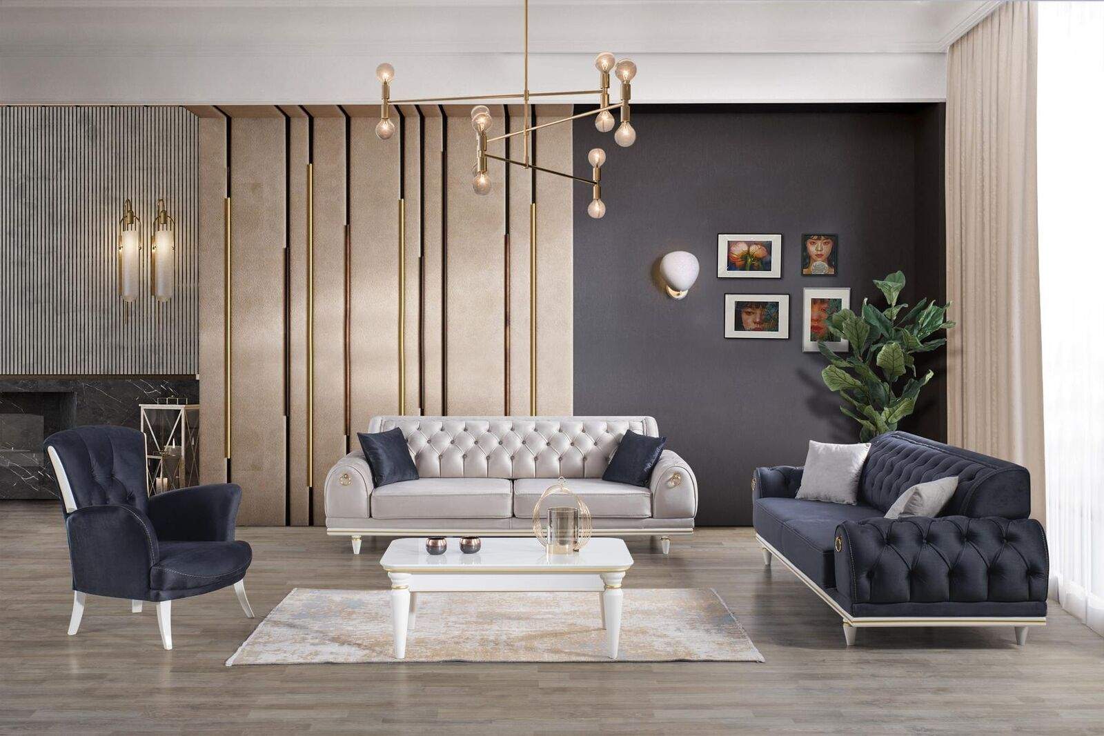Luxus Sofagarnitur Couch Set Möbel 3+3+1 Couchtisch Möbel Textil 4tlg.