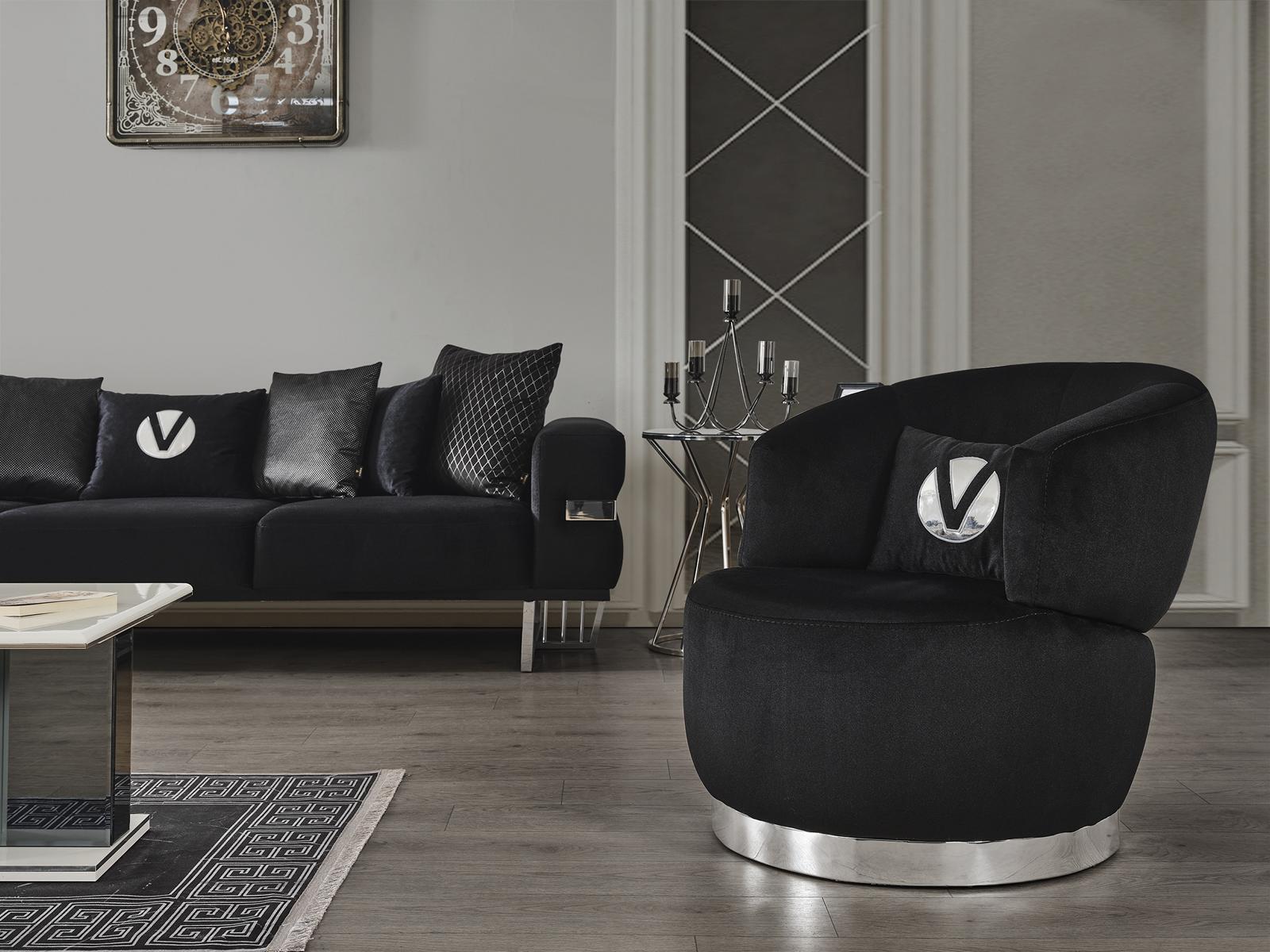 Schwarzer Sessel 1sitz textil wohnzimmer luxus neues design sessel sessel modern