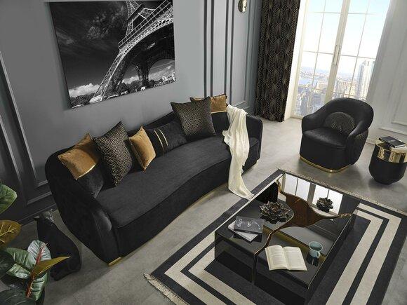 Sofagarnitur Sofa 4 Sitzer Sessel Viersitzer Stoff Blau Polyester Set