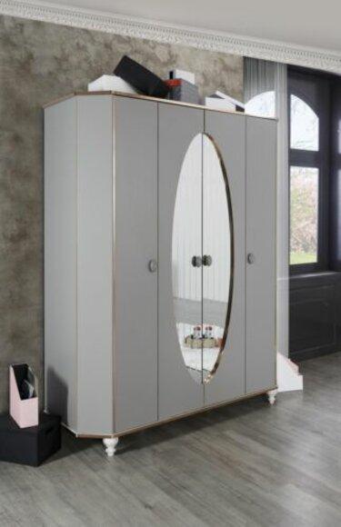Kleiderschrank Schlafzimmer Schrank Holz Schränke mit Spiegel Gold Grau