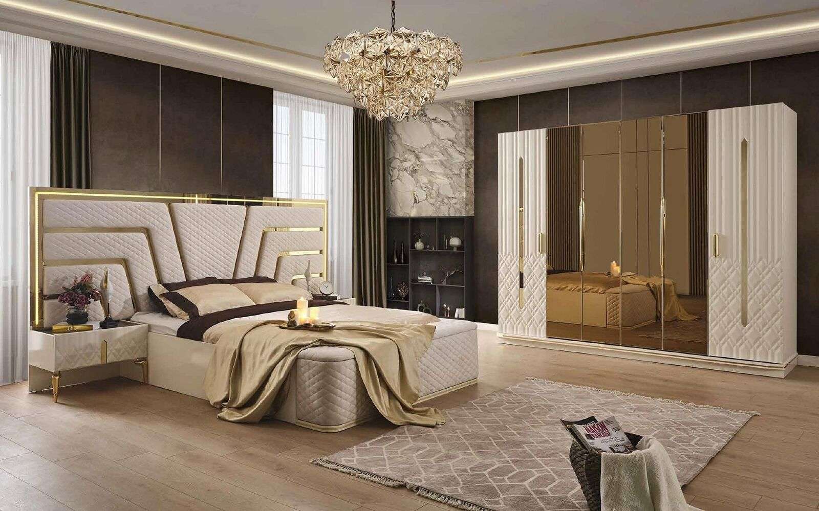 Schlafzimmer Set Design Betten Luxus Nachttische Kleiderschrank 5 tlg Sofort