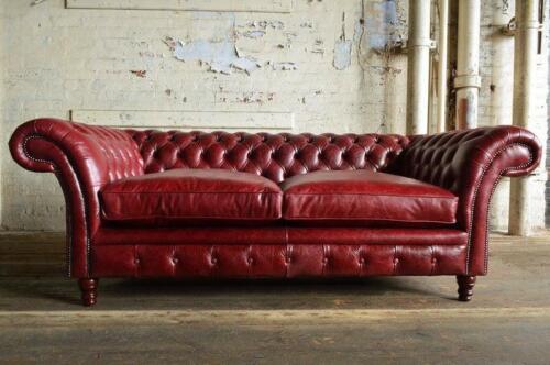 Bordaux 3 Sitzer Chestrerfield Leder Sofa Polster Garnitur 100% Leder Sofort