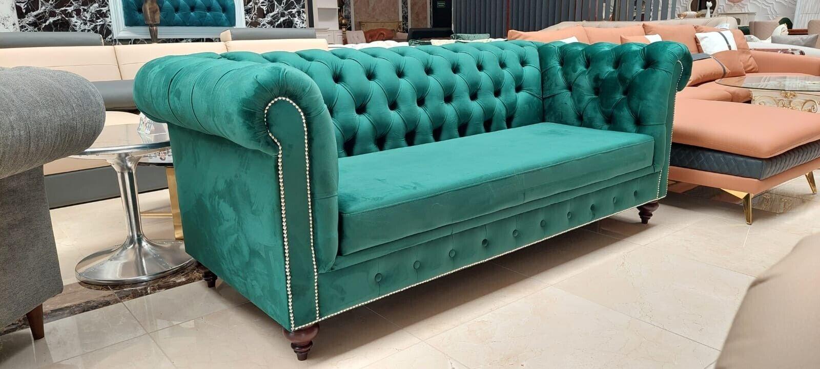 Sofa Chesterfield Designer Sofa 3 Sitzer Wohnzimmer Couch Grün Sofort