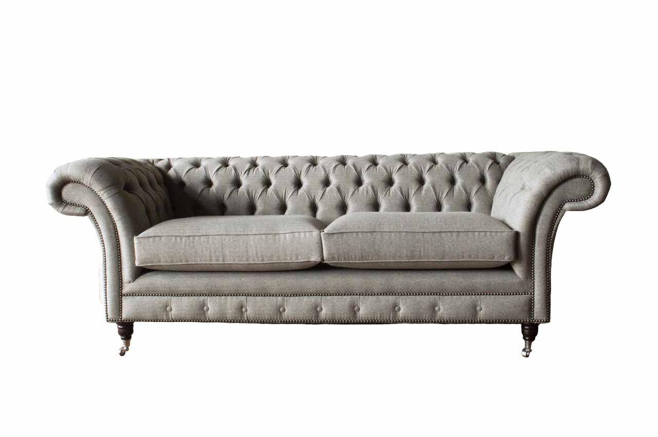 Englische Chesterfield Sofa Couch Büro Möbel Dreisitz Samt 230cm Braun