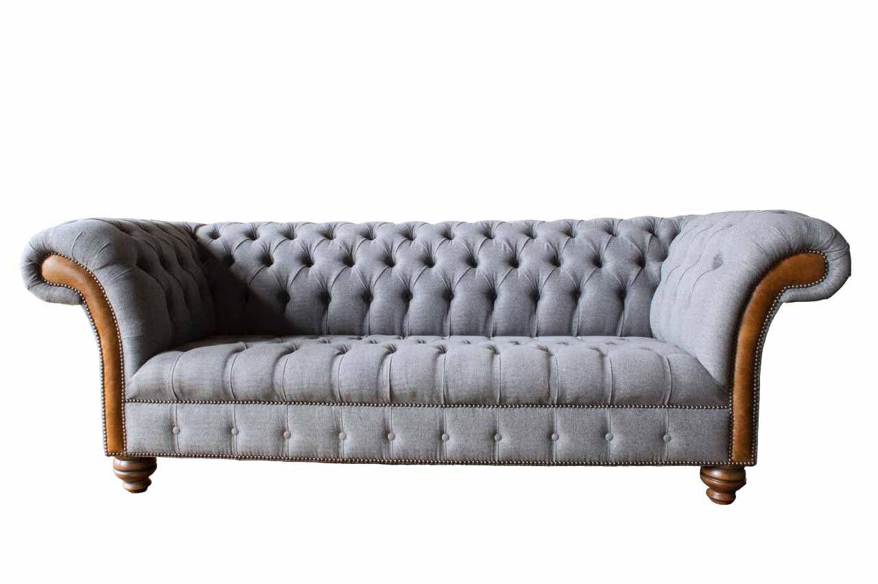 Chesterfield Stoffsofa Luxus Sofa Polster Couch Sitz Grau Textil Neu