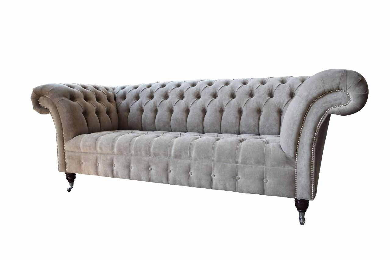 Grau Chesterfield Couch Dreisitzer Sitzpolster Couchen Sofa Möbel Neu