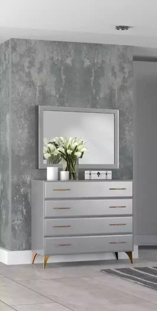 Kommode Spiegel Schlafzimmer Holz modernes Design Luxus neu grau