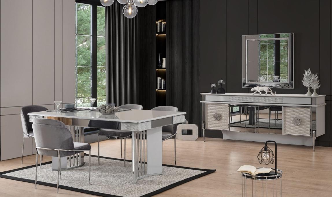 Stuhlgruppe Essgruppe Esszimmer Esstisch Stühle Grau Holz Luxus Set 8tlg