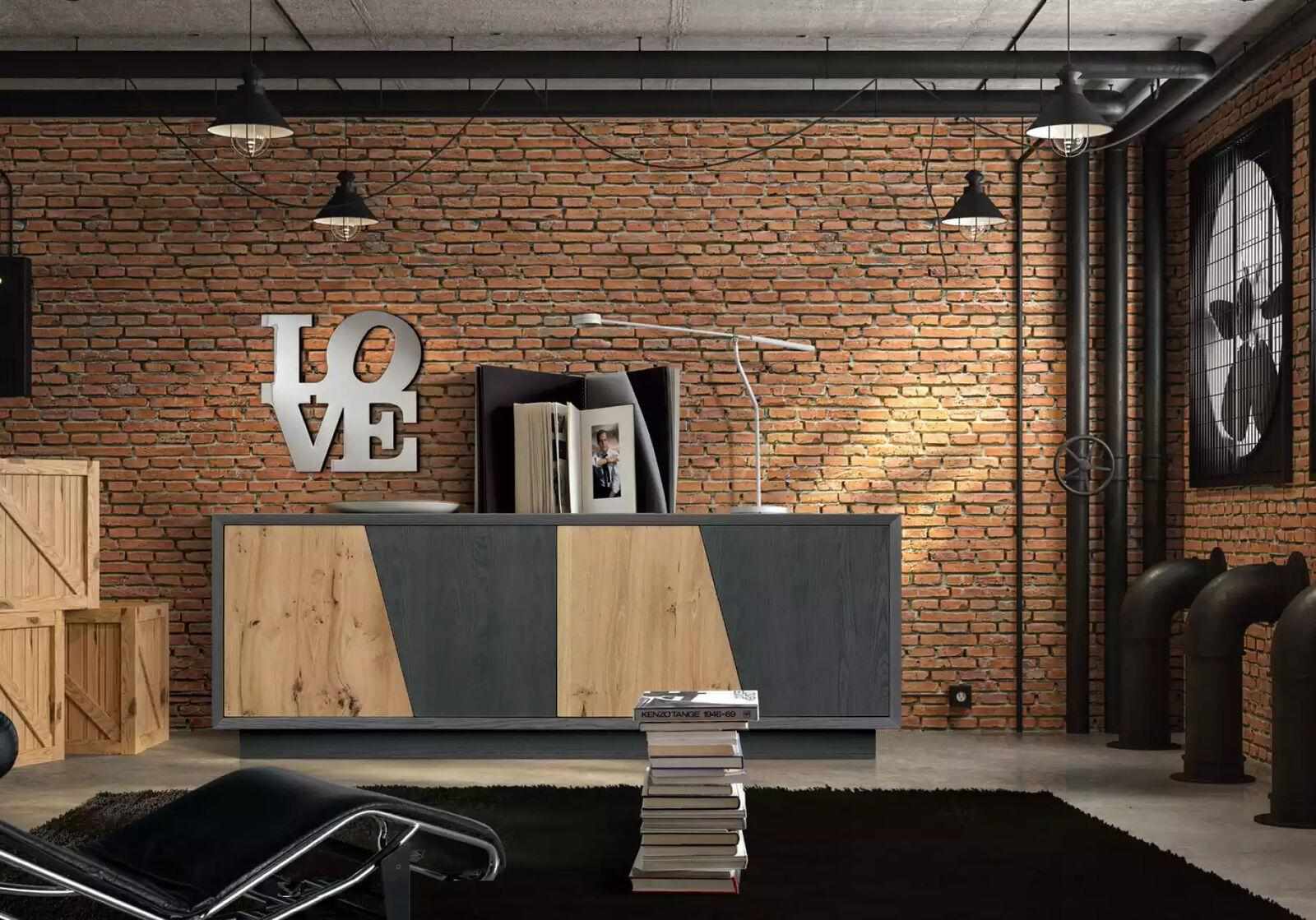 Wohnzimmer Sideboard 2 Türen Schubladen schwarz neu Modern