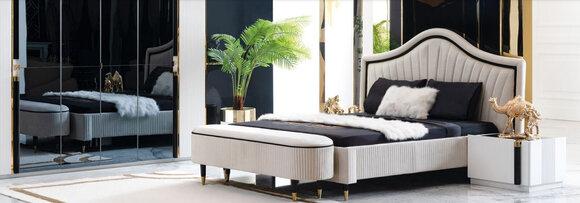 Set 3tlg. Schlafzimmer Garnitur Bett 2x Nachttisch Stil Italienische Möbel Neu