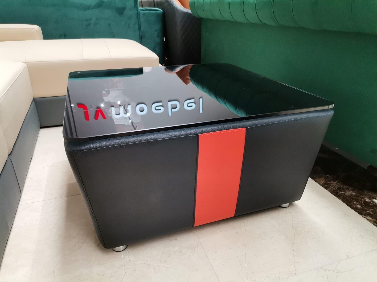 Design Glastisch Leder Couch Tisch Tische Glas Sofa Wohnzimmertisch NEU Sofort