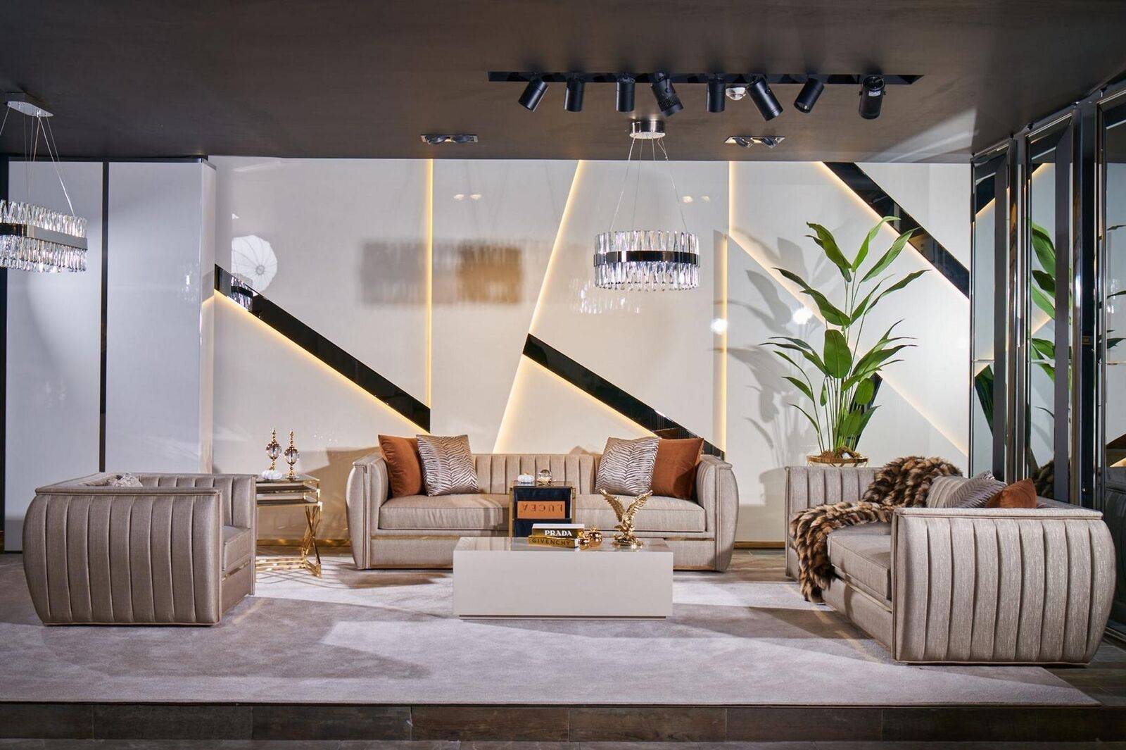 Luxus Beige Set Sofagarnitur 3+3+1 Sitzer Couchtisch Sofa Sessel Sofas 5tlg
